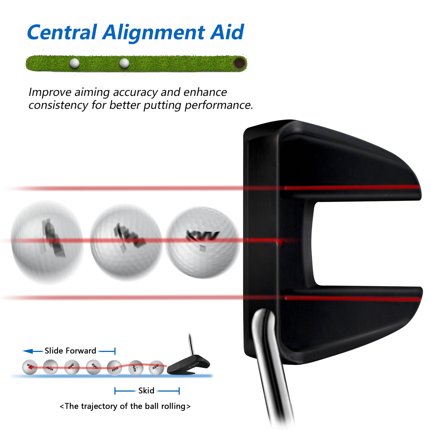 KVV Golf Putter for Man & Women, Right-Handed Golf Club Putter with Alignment Aid, Premium Grip and CNC Milled Face