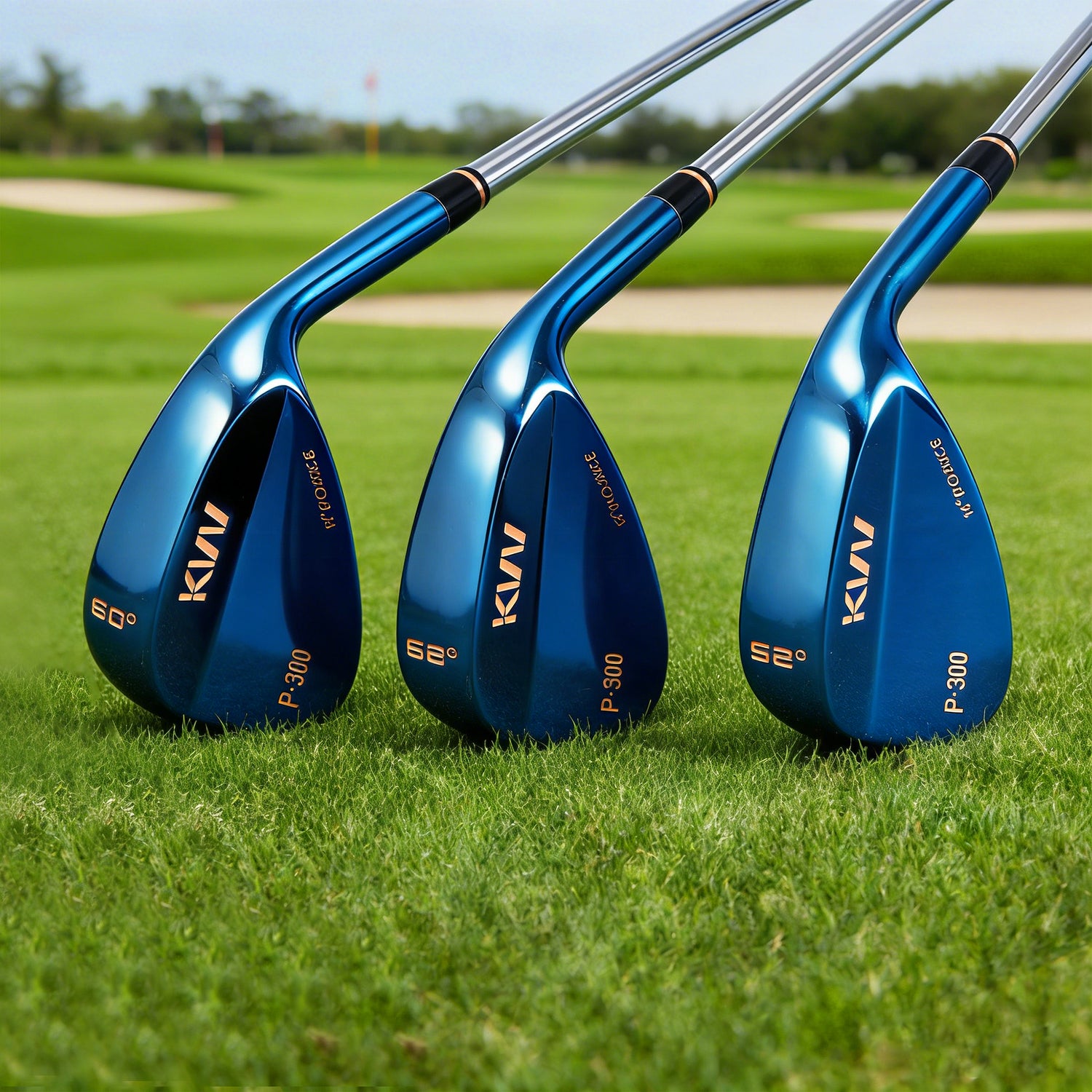 KVV Premium Golf Wedges with Ionized Blue PVD Finish - 52/56/60 Degree 3-Wedge Golf Set-Right-Handed, CNC Milled Face, Wedge Set for Men & Women