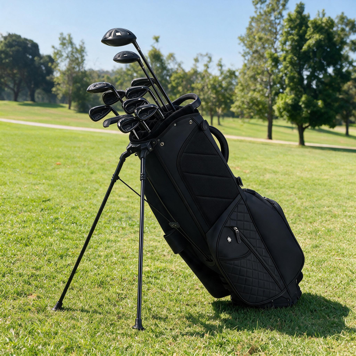 KVV 14-Way Golf Stand Bag, Lightweight PU Leather Carry Bag for Men & Women – Velvet-Wrapped Top Frame, Rain Hood & 6 Multi-Organizer Pockets