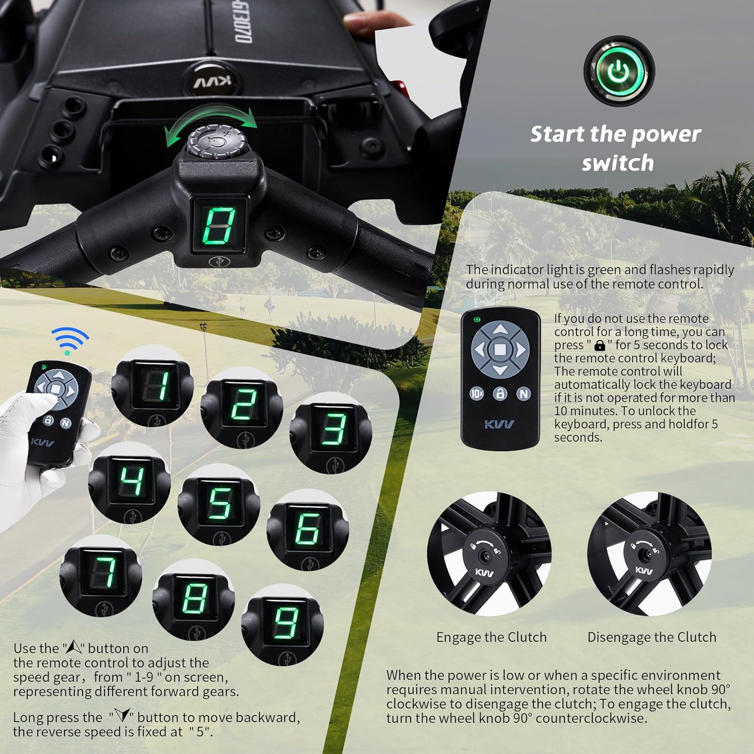 Remote Control for KVV E-GT3070 Electric Golf Push Cart– Replacement Remote Only