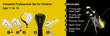 KVV Junior Complete Golf Club Set Yellow for Kids/Children Right Hand, Includes Oversize Driver, Irons, Putter, Head Cover, Portable Golf Stand Bag