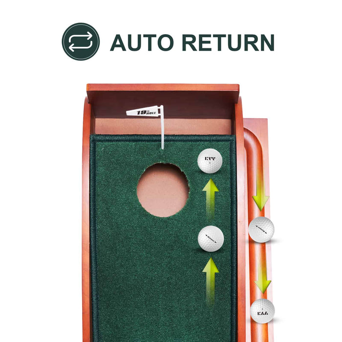 KVV Golf Putting Green Mat with Wood/Plastic Auto Ball Return System